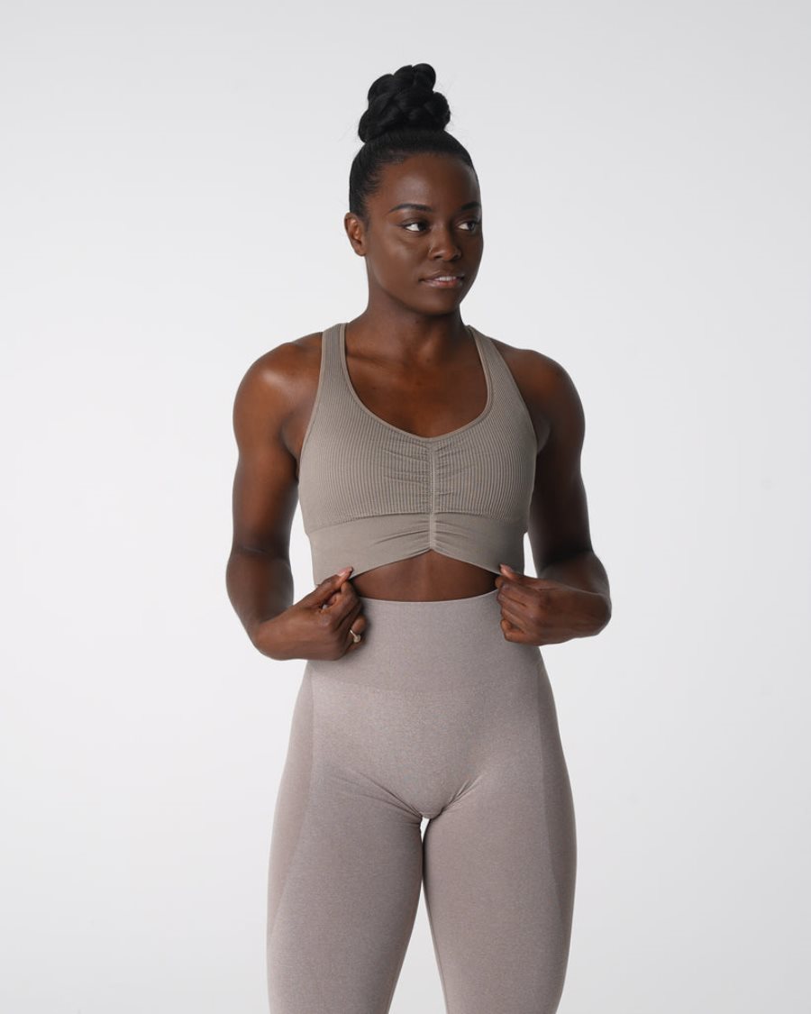 NVGTN Cinched Seamless Sport Bh Damen Grau Braun Österreich | itnms8sD