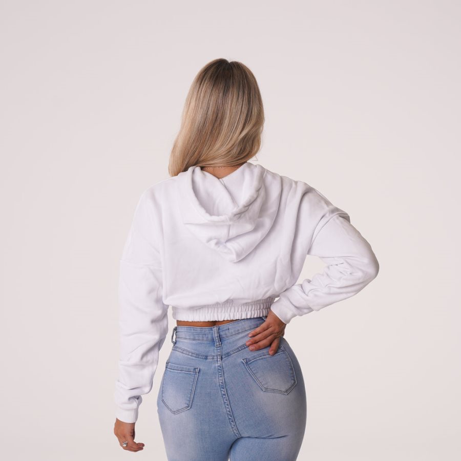 NVGTN Cozy Vibes Drop Shoulder Cropped Hoodie Damen Weiß Österreich | VpnGChTQ