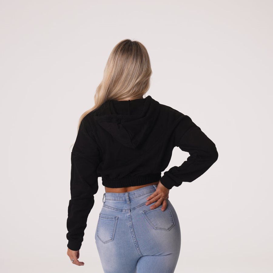 NVGTN Cozy Vibes Drop Shoulder Cropped Hoodie Damen Schwarz Österreich | hYalNVSI