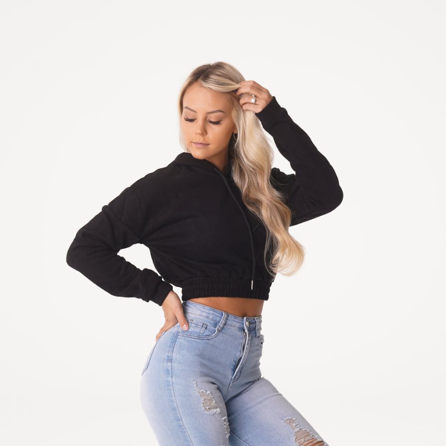 NVGTN Cozy Vibes Drop Shoulder Cropped Hoodie Damen Schwarz Österreich | hYalNVSI