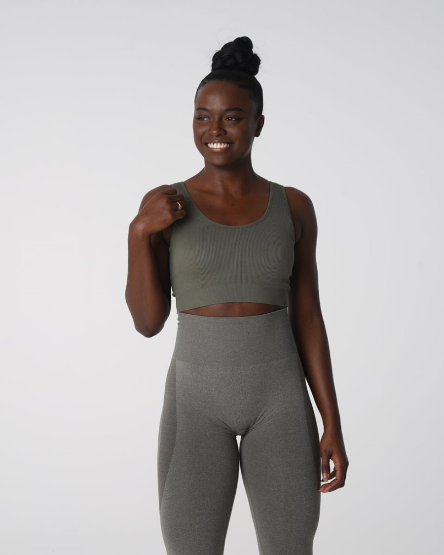 NVGTN Desire Gerippt Seamless Sport Bh Damen Khaki Grün Österreich | rQrcmMRn