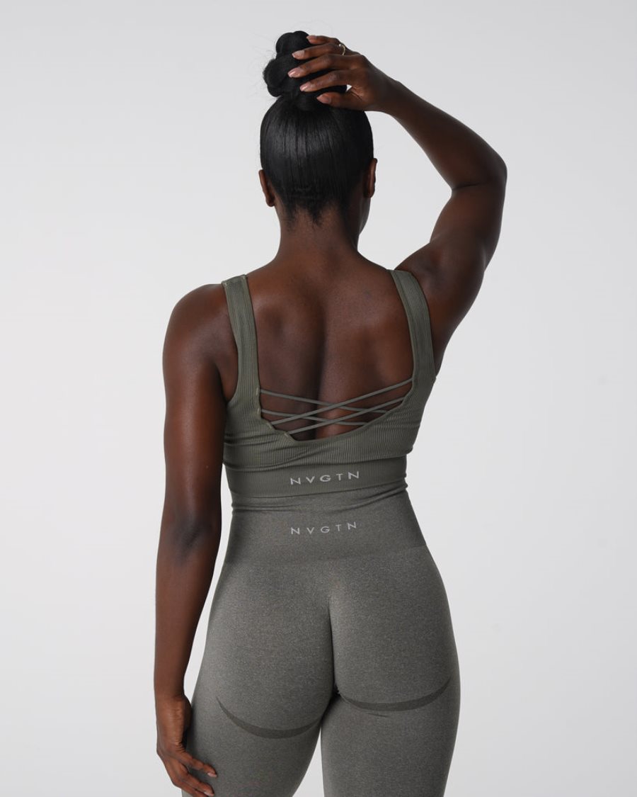 NVGTN Desire Gerippt Seamless Sport Bh Damen Khaki Grün Österreich | rQrcmMRn