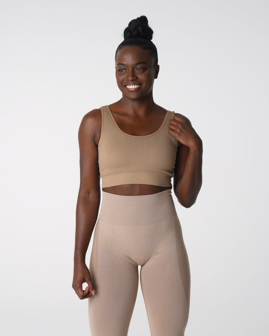 NVGTN Desire Gerippt Seamless Sport Bh Damen Beige Österreich | s4Y7CTr7