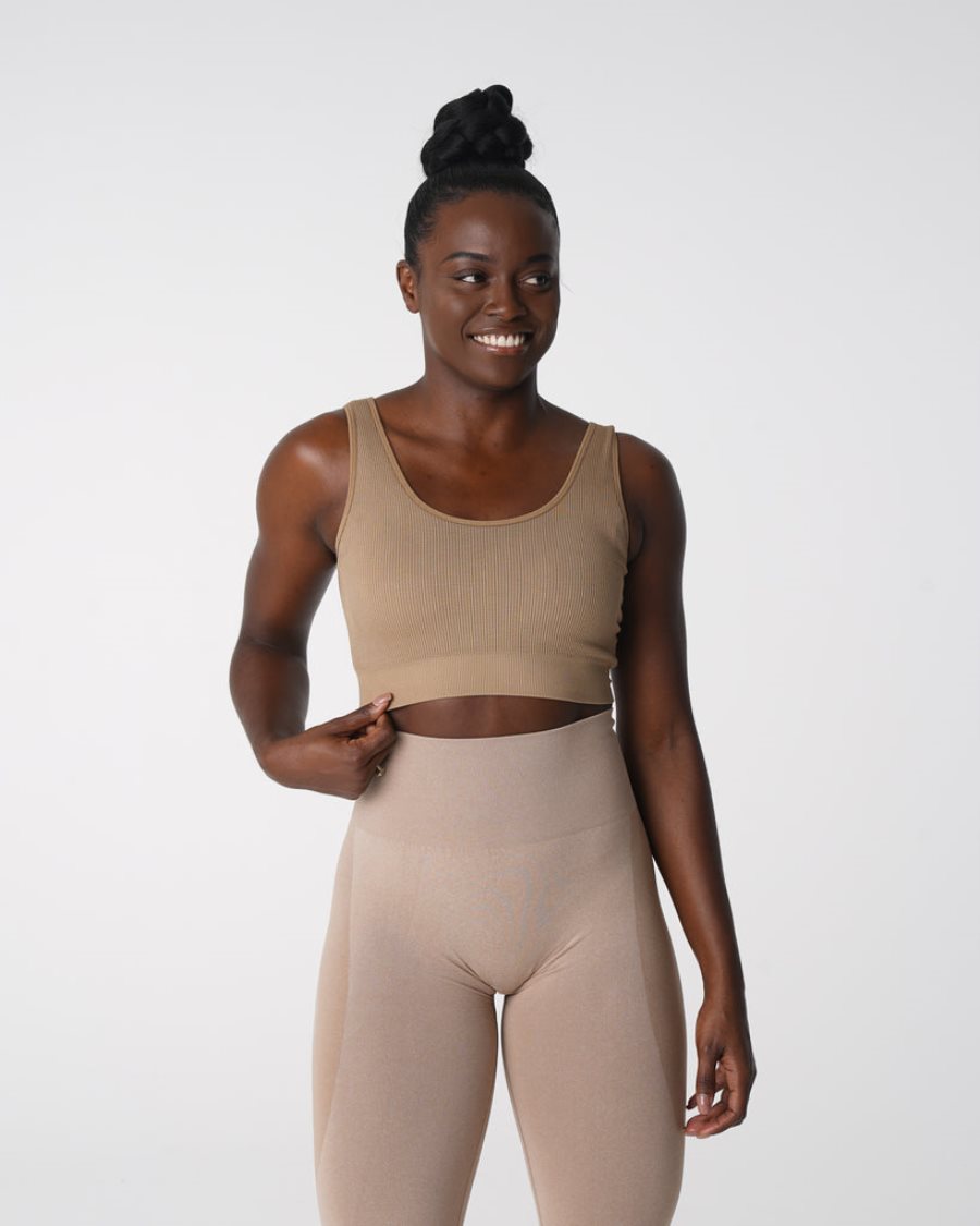 NVGTN Desire Gerippt Seamless Sport Bh Damen Beige Österreich | s4Y7CTr7