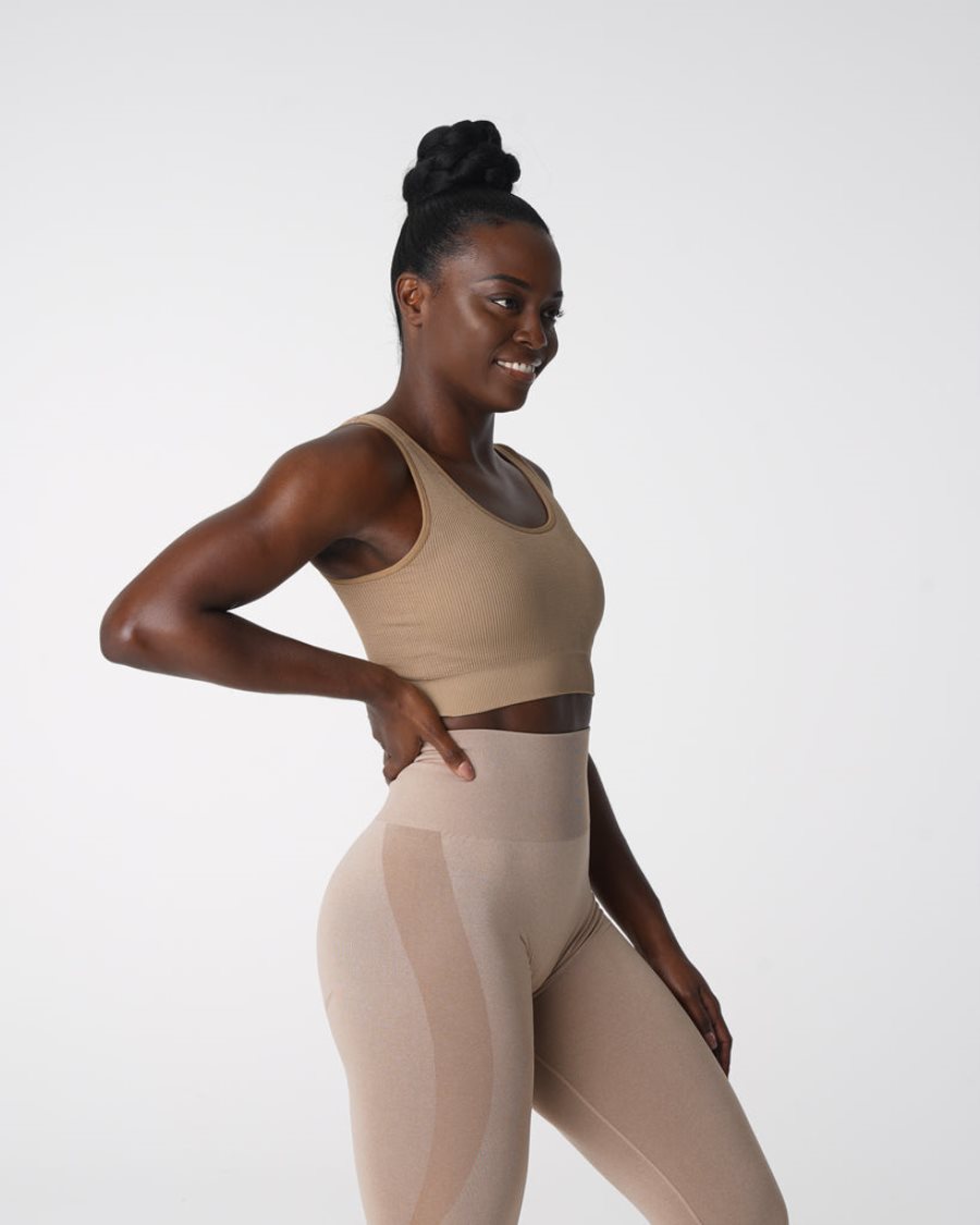 NVGTN Desire Gerippt Seamless Sport Bh Damen Beige Österreich | s4Y7CTr7