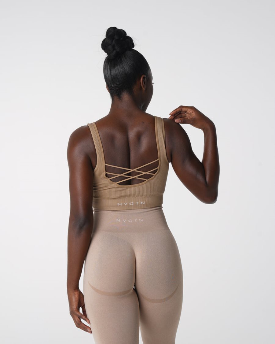 NVGTN Desire Gerippt Seamless Sport Bh Damen Beige Österreich | s4Y7CTr7