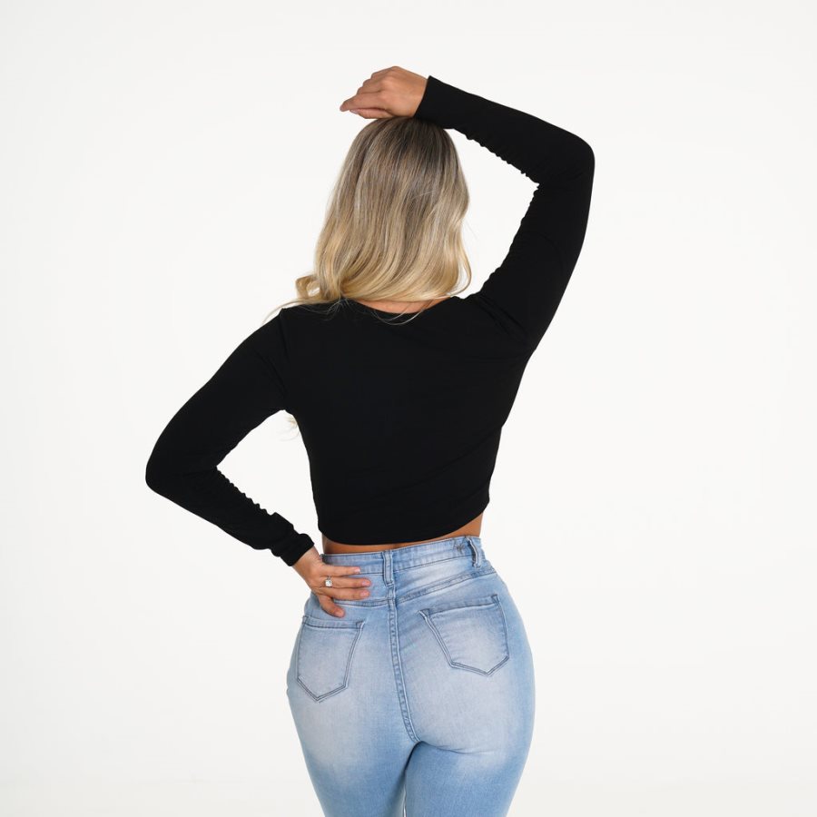 NVGTN Essentials Gerippt Crop Oberteile Damen Schwarz Österreich | BhSJceJR