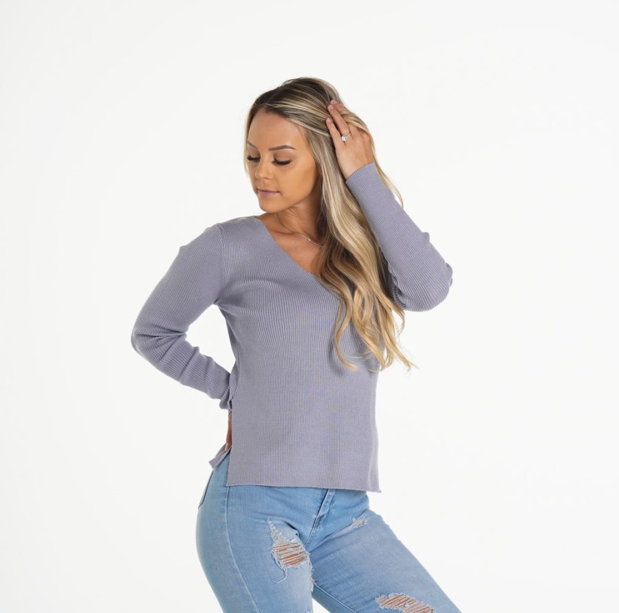 NVGTN Extra Sweet V Neck Pullover Damen Grau Österreich | iPJXdA4L