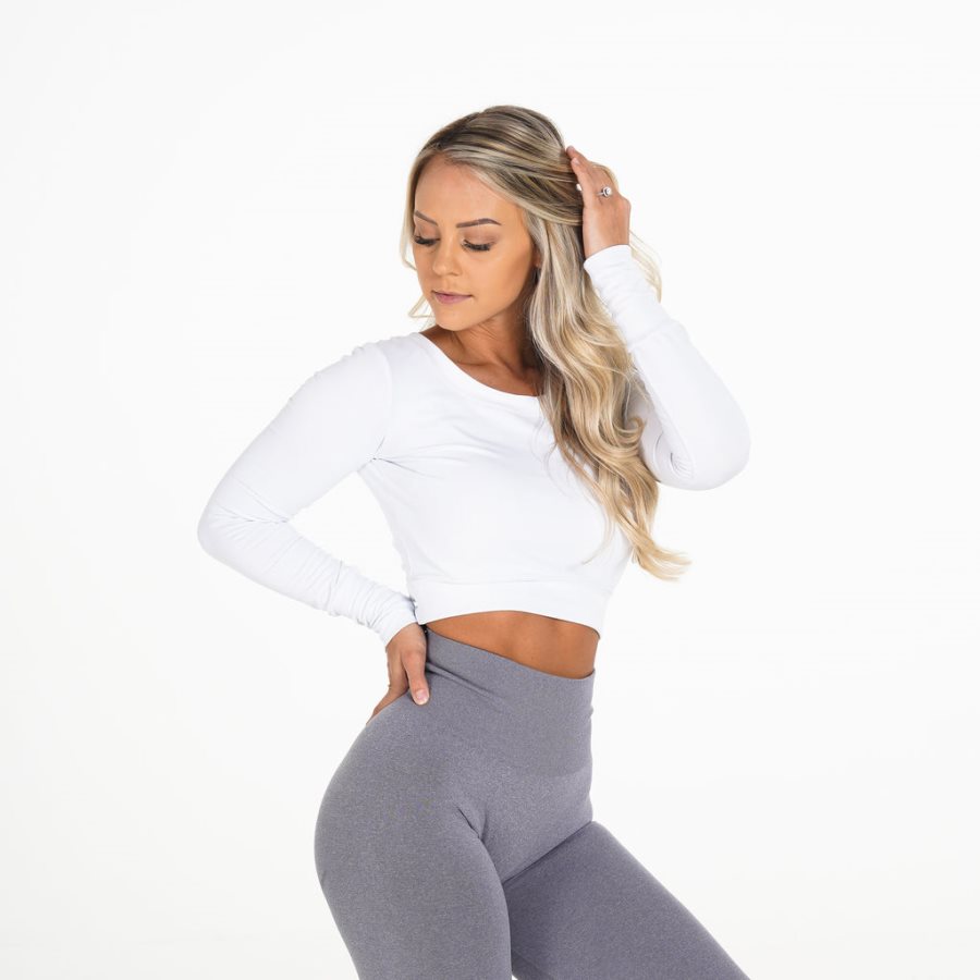 NVGTN Form Long Sleeve Crop Oberteile Damen Weiß Österreich | M9fkDvmP