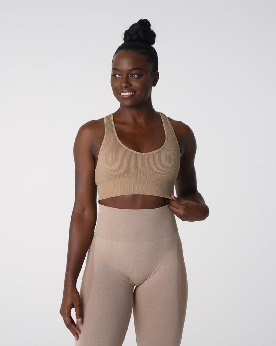 NVGTN Galaxy Gerippt Seamless Sport Bh Damen Beige Österreich | UodWSIGh