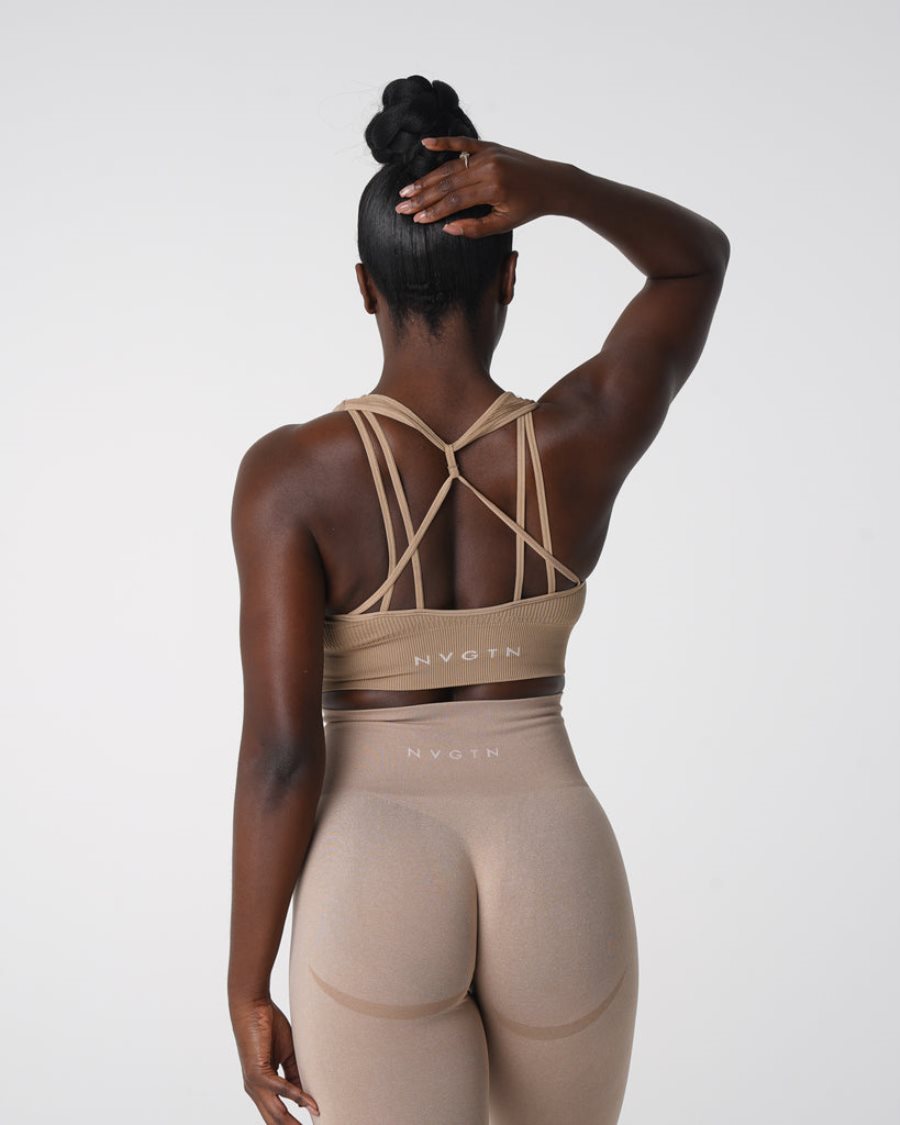 NVGTN Galaxy Gerippt Seamless Sport Bh Damen Beige Österreich | UodWSIGh