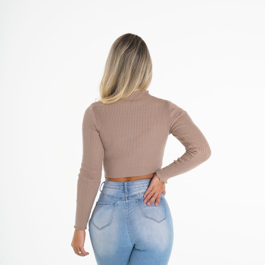 NVGTN Gerippt Mock Turtle Neck Oberteile Damen Grau Braun Österreich | ZYpn9TCt