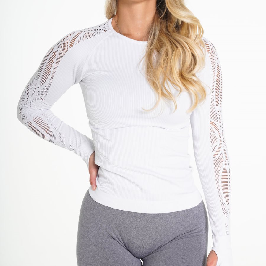 NVGTN Henna Seamless Long-Sleeve Oberteile Damen Weiß Österreich | Ugx4wrFe