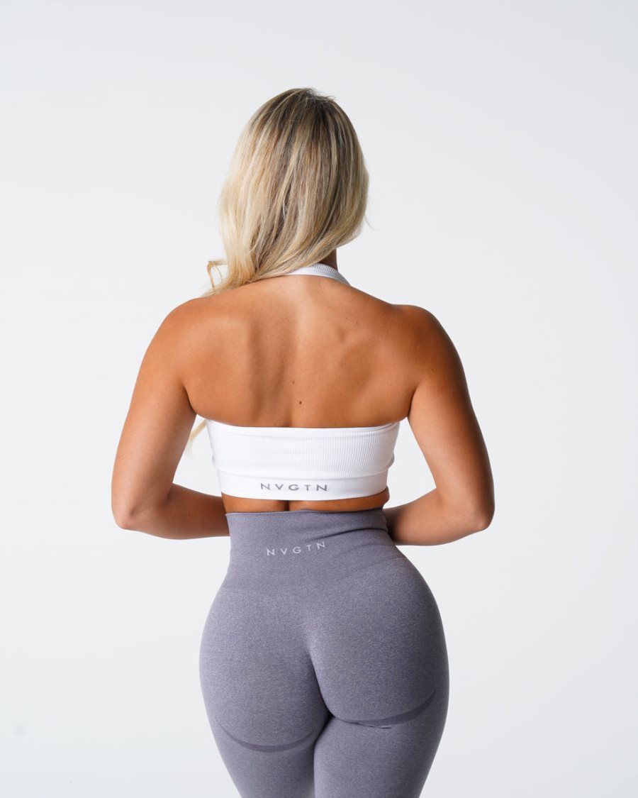 NVGTN Limitless Gerippt Seamless Halter Sport Bh Damen Weiß Österreich | TfIwjmHT