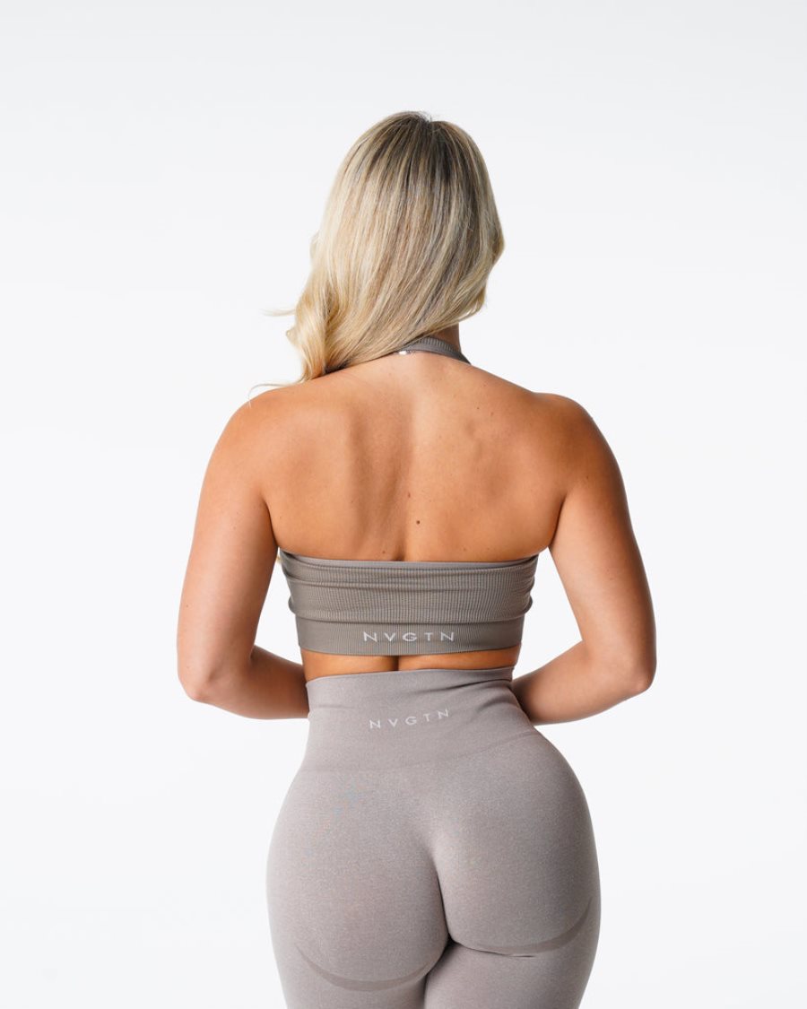 NVGTN Limitless Gerippt Seamless Halter Sport Bh Damen Grau Braun Österreich | dAYaXIJ2