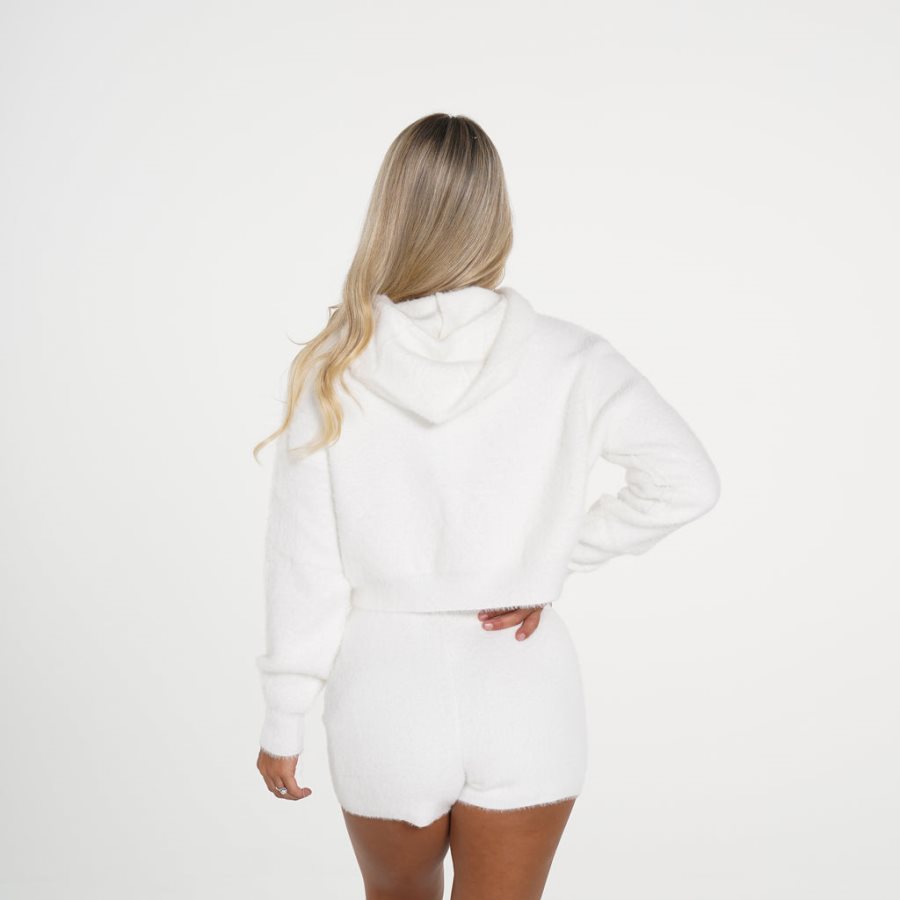 NVGTN Lässige Cutie Lounge Cropped Hoodie Damen Weiß Österreich | VyXJyVDS