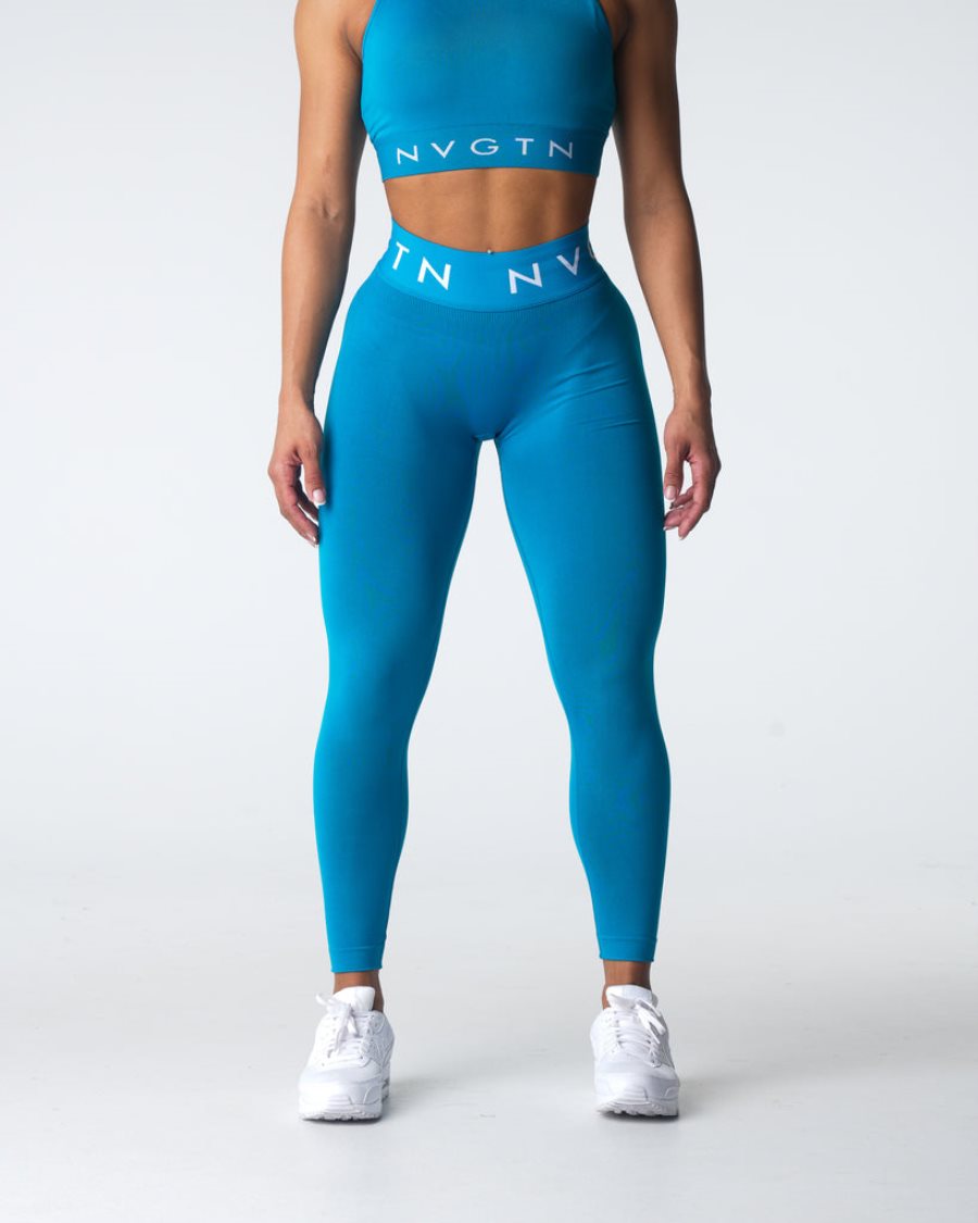 NVGTN Sport Seamless Leggings Damen Blau Österreich | UyLCbmB6