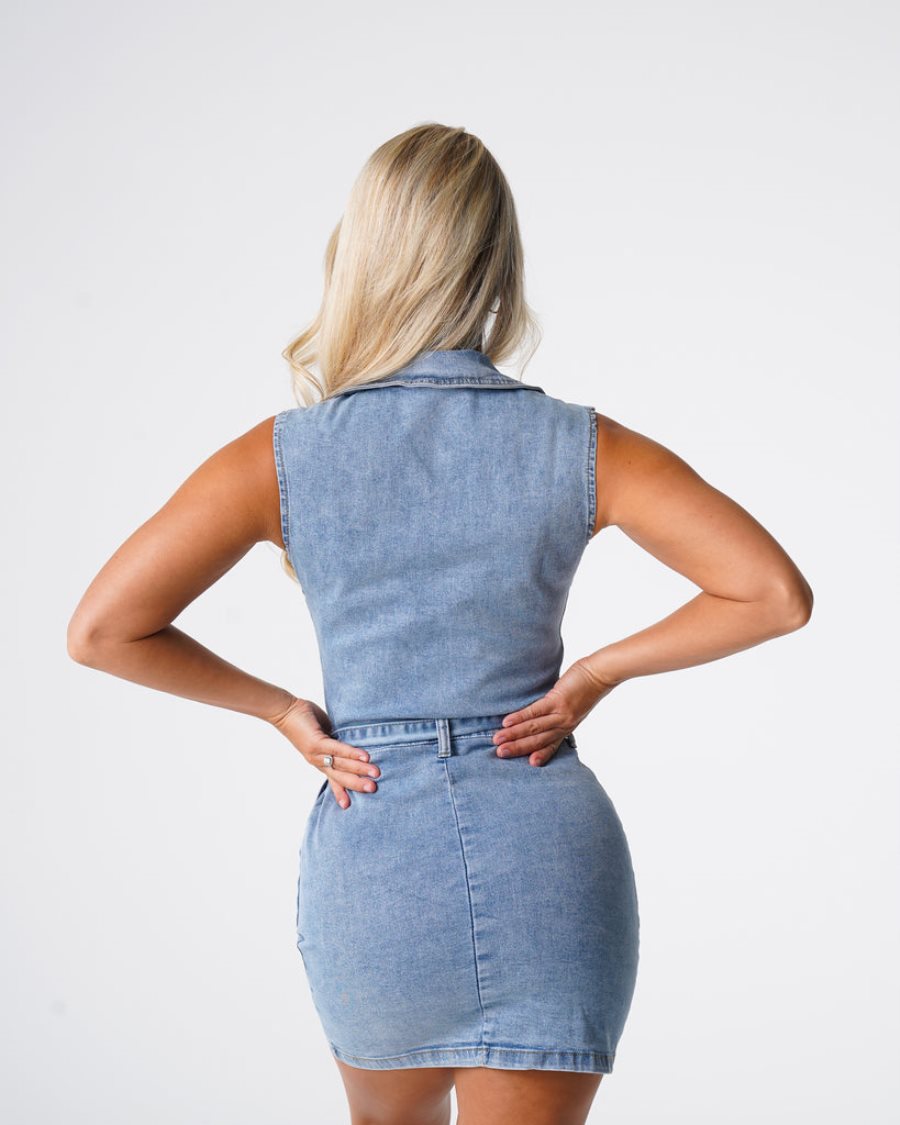 NVGTN Sweet Surprise Denim Mini Kleider Damen Hellblau Österreich | styMalL0