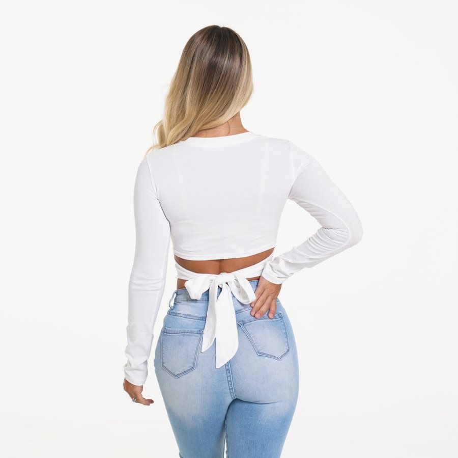 NVGTN Wrap Around Long Sleeve Crop Oberteile Damen Weiß Österreich | PSZsjHZW