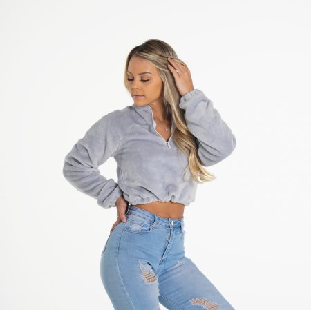 NVGTN Cropped Teddy Fleece Damen Grau Österreich | qnKdPP5x