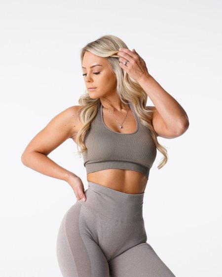 NVGTN Limitless Gerippt Seamless Halter Sport Bh Damen Grau Braun Österreich | dAYaXIJ2